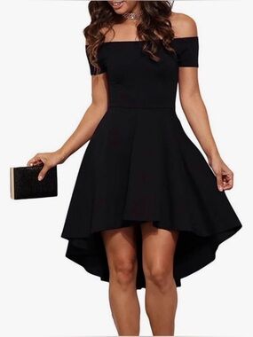 Sarin Mathews Off The Shoulder Short Sleeve High Low Cocktail Skater Dress